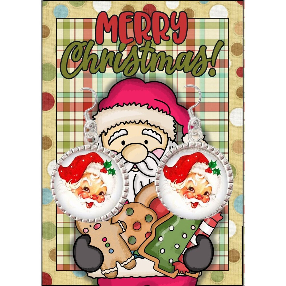 🎅 Vintage Santa Earrings 🎄 1950s Christmas Card Art | Retro Holiday Jewelry |